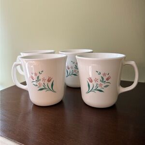 Lot of 4 Vintage Corelle Corning Ware Rosemarie Pink Tulip Coffee Cups Mug